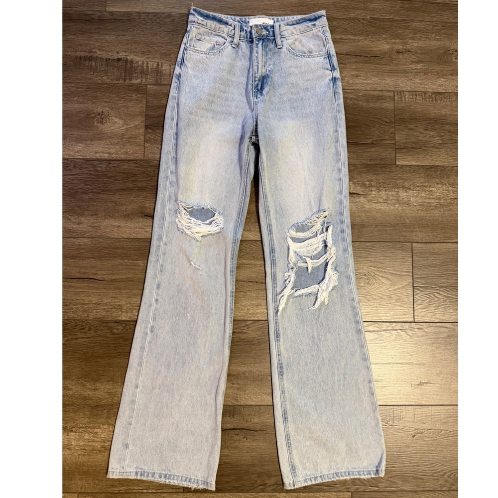 Light Wash Distressed Flare Jeans - Women's Wide Leg